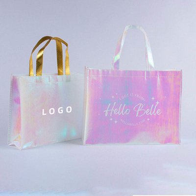 Uitstalling Custom Logo Roze Holografische Niet-geweven iriserende tas voor trouwgeschenk