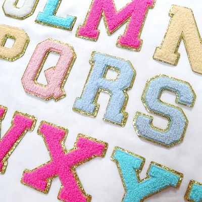 5.1cm 5.7cm 6.3cm 7cm Letter A-Z Glitter Patch Strijken Chenille Glitter Letter Patch Kleding