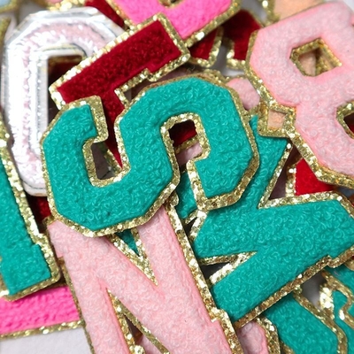5.1cm 5.7cm 6.3cm 7cm Letter A-Z Glitter Patch Strijken Chenille Glitter Letter Patch Kleding
