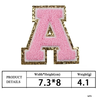 Roze Goud Border Iron On Adhesief Repair Alphabet Naai Applicques met 3D Twill Stof