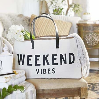 Op maat gedrukt groot doek Reizen Weekend Getaway Zomer Strand Tote Bag met leer handvaten