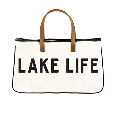 Op maat gedrukt groot doek Reizen Weekend Getaway Zomer Strand Tote Bag met leer handvaten