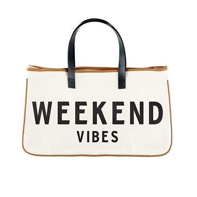 Op maat gedrukt groot doek Reizen Weekend Getaway Zomer Strand Tote Bag met leer handvaten