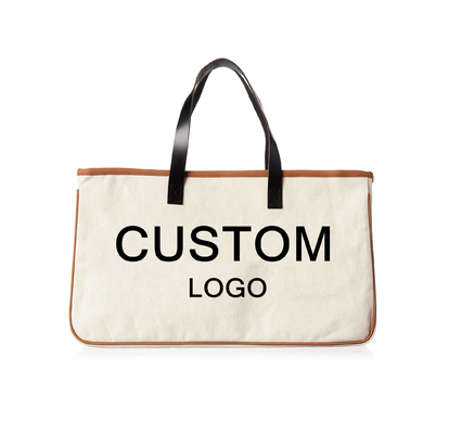 Op maat gedrukt groot doek Reizen Weekend Getaway Zomer Strand Tote Bag met leer handvaten