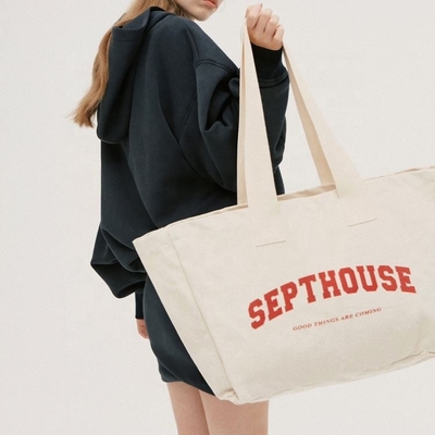 Uitstalling Gepersonaliseerd Logo Geprinte Oversized Cotton Canvas Tote Bag voor een actieve levensstijl