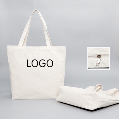 Groenteproducten Gepersonaliseerd Logo Gedrukt Recycle Plain Organic Cotton Canvas Tote Winkeltasjes Met Zipper