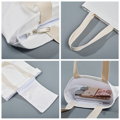 Groenteproducten Gepersonaliseerd Logo Gedrukt Recycle Plain Organic Cotton Canvas Tote Winkeltasjes Met Zipper