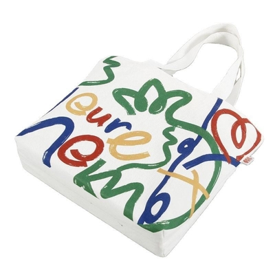 Grote capaciteit aangepaste kleuren doek winkeltas met Smiley Face Design en logo