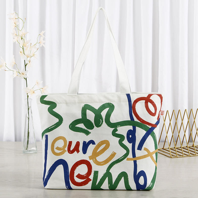 Grote capaciteit aangepaste kleuren doek winkeltas met Smiley Face Design en logo
