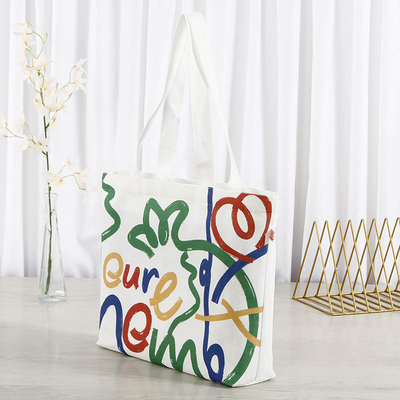 Grote capaciteit aangepaste kleuren doek winkeltas met Smiley Face Design en logo