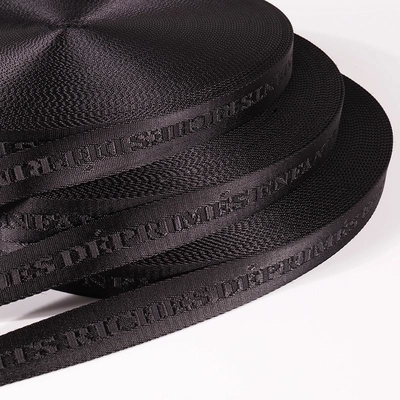 Custom Logo Woven Jacquard Strap Webbing in zwarte kleur voor 38mm Nylon Shoulder Strap