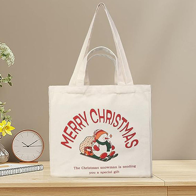 Heavy-duty winkeltok Custom kerstdoek herbruikbare boodschappenzak met lang handvat