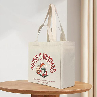 Heavy-duty winkeltok Custom kerstdoek herbruikbare boodschappenzak met lang handvat