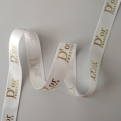 OEM aanvaard Custom Gold Foil 3D geprinte logo Polyester Satin Ribbon voor cadeau verpakking