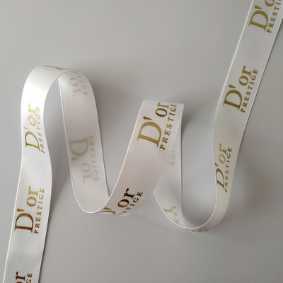 OEM aanvaard Custom Gold Foil 3D geprinte logo Polyester Satin Ribbon voor cadeau verpakking