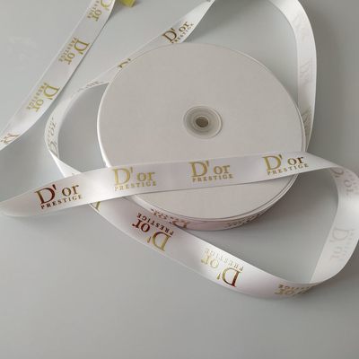 OEM aanvaard Custom Gold Foil 3D geprinte logo Polyester Satin Ribbon voor cadeau verpakking