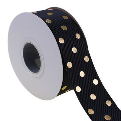 OEM geaccepteerd 1.5 inch Custom Printed Gold Foil Polka Dot Grosgrain Ribbon 38mm voor haarboog / cadeauwrapping