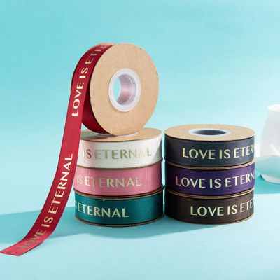 Single Face Style Custom 3D Gold Foil Drukt Zwart Zijde Gross Grain Grosgrain Ribbon