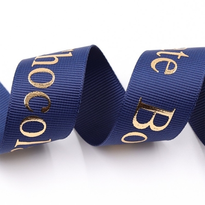 Single Face Style Custom 3D Gold Foil Drukt Zwart Zijde Gross Grain Grosgrain Ribbon