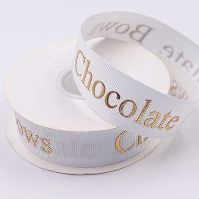 Custom Eco Friendly 3D Gold Foil Printed Black Silk Grosgrain Ribbon met Embossed Logo