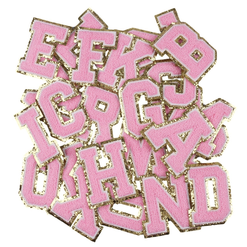 Roze Goud Border Iron On Adhesief Repair Alphabet Naai Applicques met 3D Twill Stof