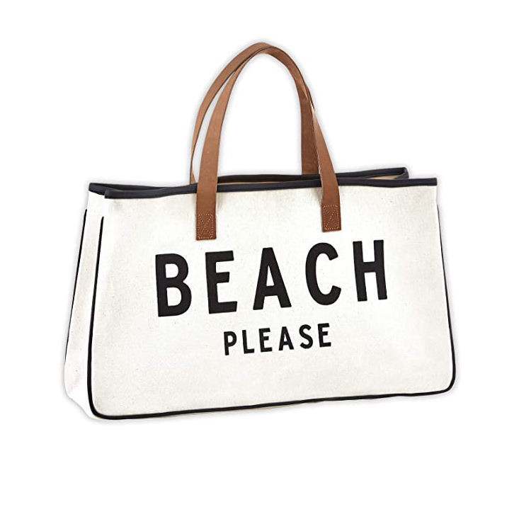 Op maat gedrukt groot doek Reizen Weekend Getaway Zomer Strand Tote Bag met leer handvaten