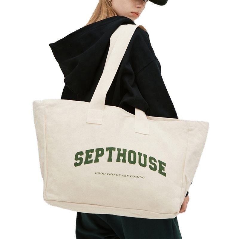 Uitstalling Gepersonaliseerd Logo Geprinte Oversized Cotton Canvas Tote Bag voor een actieve levensstijl