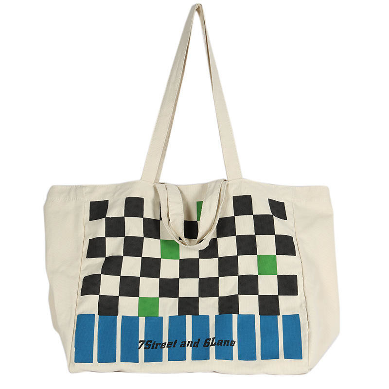 Custom Logo Zware schaakbord Canvas Bag voor modieus kleurcontrast winkelen