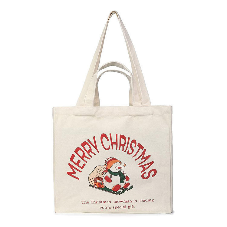 Heavy-duty winkeltok Custom kerstdoek herbruikbare boodschappenzak met lang handvat