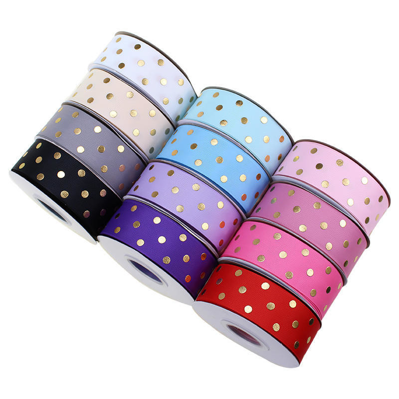 OEM geaccepteerd 1.5 inch Custom Printed Gold Foil Polka Dot Grosgrain Ribbon 38mm voor haarboog / cadeauwrapping