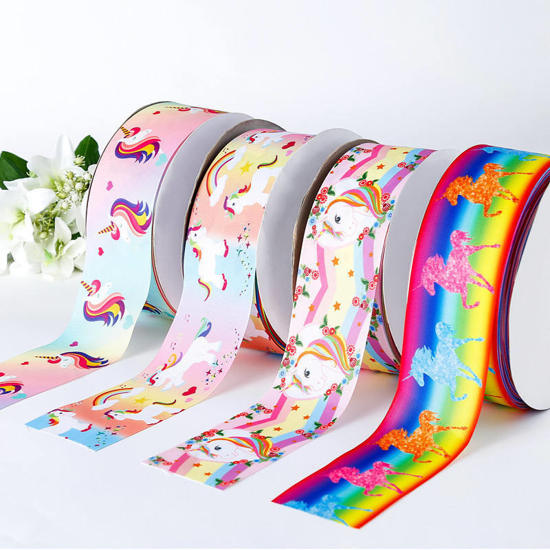 Silk Edge Unicorn Grosgrain Ribbon met satine stof in 100% polyester